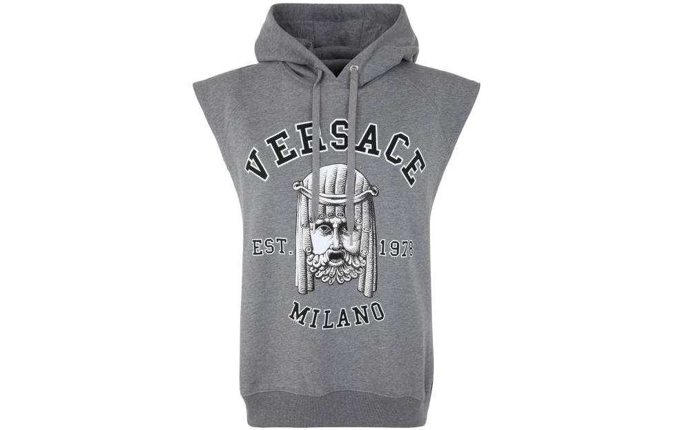Versace SS23 Pattern Print Sleeveless Drawstring Hoodie Men’s Grey 1009664-1A06894-1E100