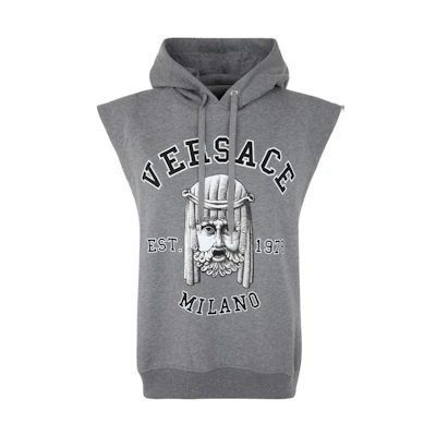 Versace SS23 Pattern Print Sleeveless Drawstring Hoodie Men’s Grey 1009664-1A06894-1E100