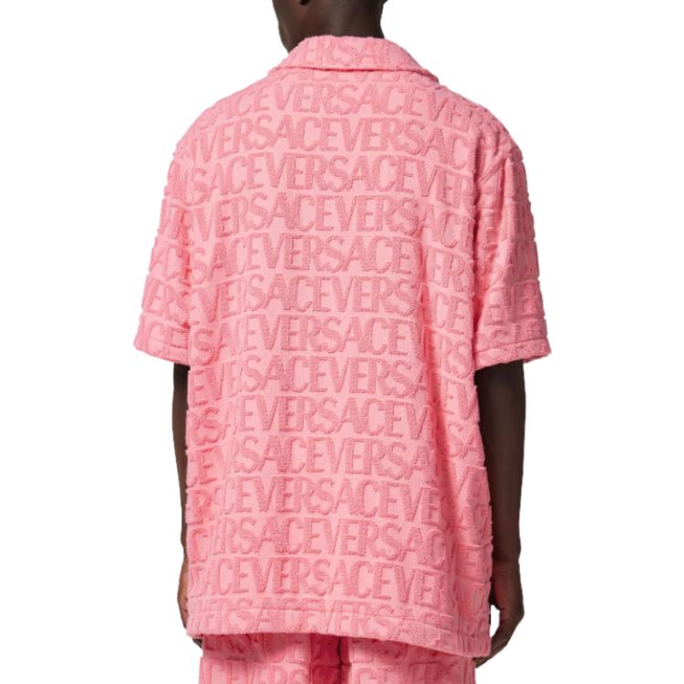Purchase VERSACE SS23 男士粉色短袖古巴領襯衫附Logo提花設計 1010256-1A07718-1PN50