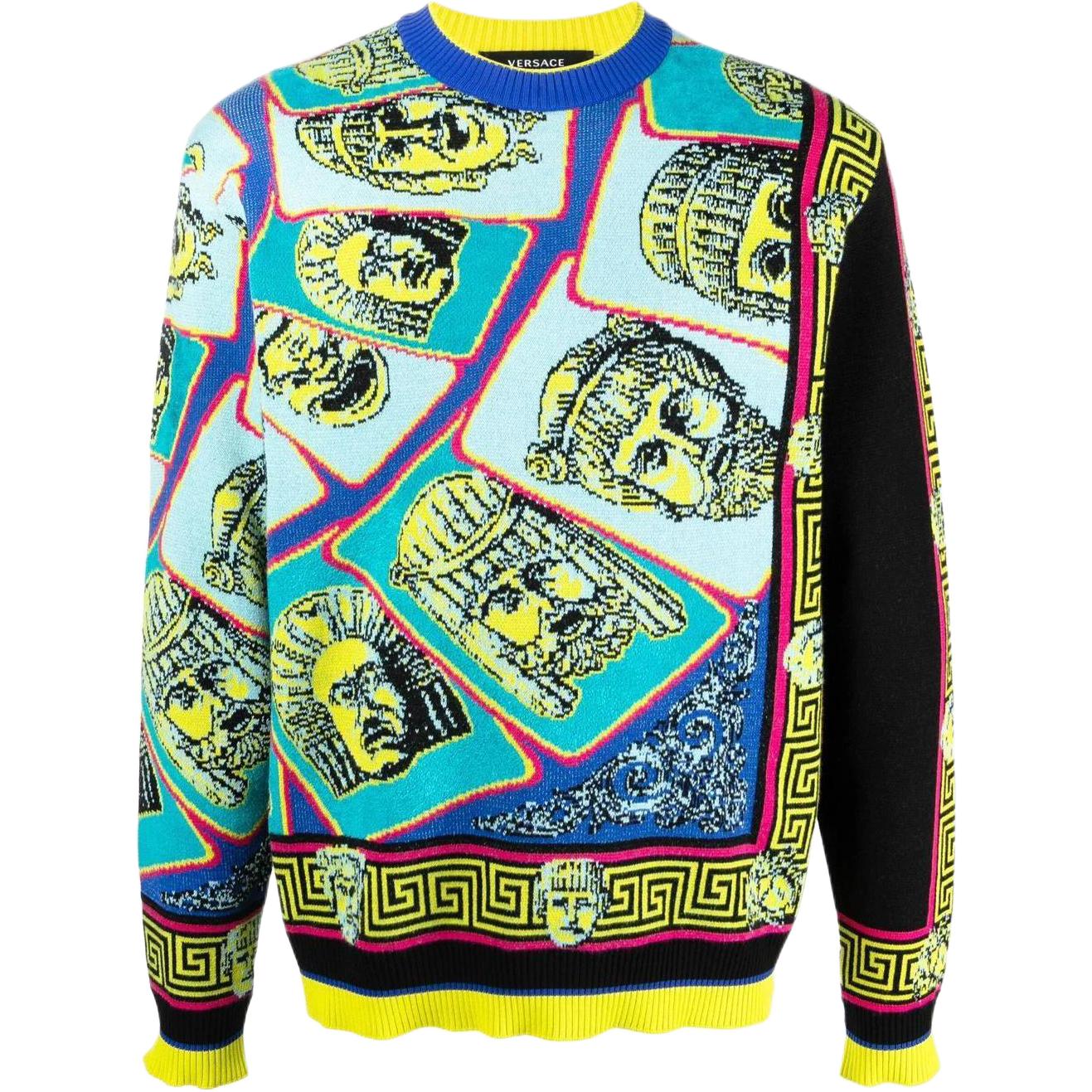 Versace SS23 Portrait Print Crewneck Pullover Long Sleeve Sweatshirt Mens Multi-color 1009299-1A06842-5G540