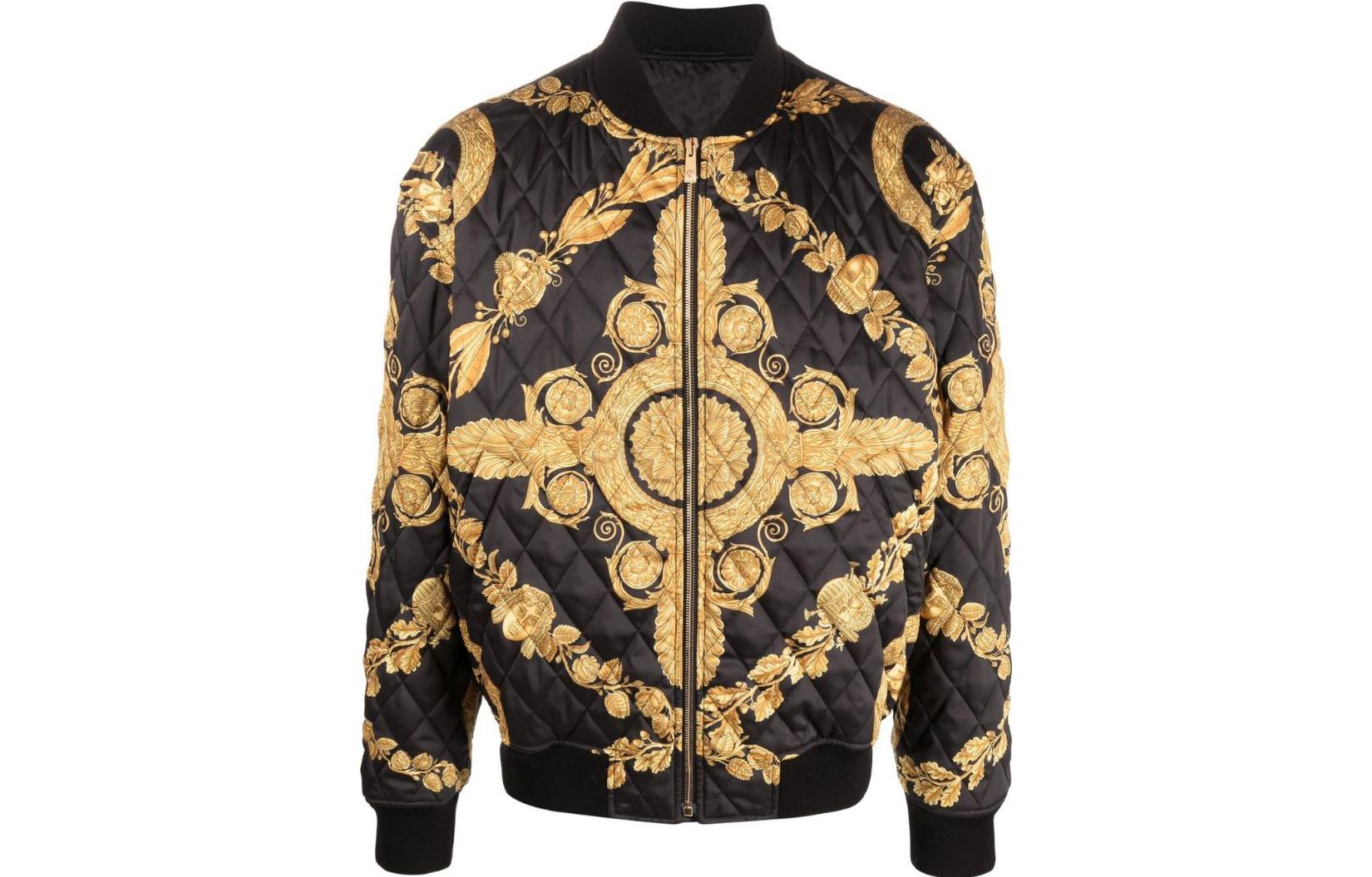 Versace SS23 Quilted Printed Zip-Up Jacket Gold Menswear 1009431-1A06883-5B000