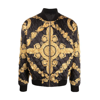 Versace SS23 Quilted Printed Zip-Up Jacket Gold Menswear 1009431-1A06883-5B000