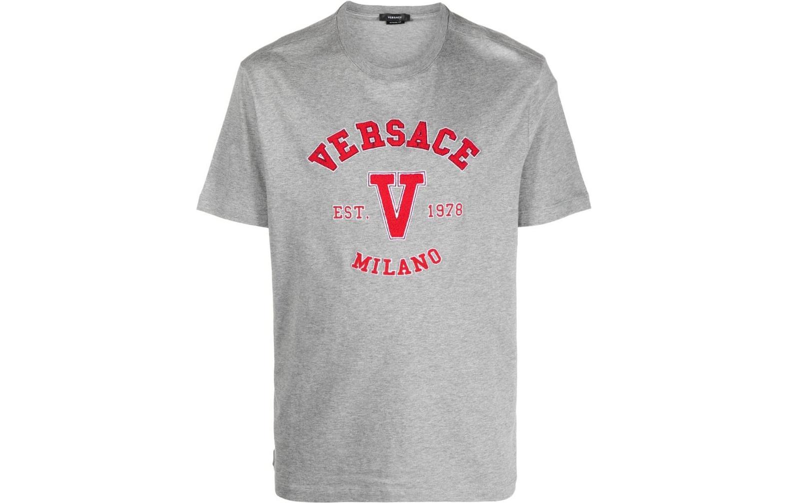 Order ヴェルサーチ SS23 リゾートコレクション ロゴ クルーネック Tシャツ グレー 1008480-1A06062-1E100