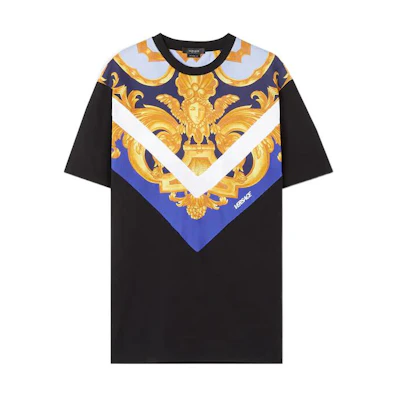 VERSACE SS23 Resort Multicolor Print Cloud Mountain Tee Black 1008483-1A06065-5U670