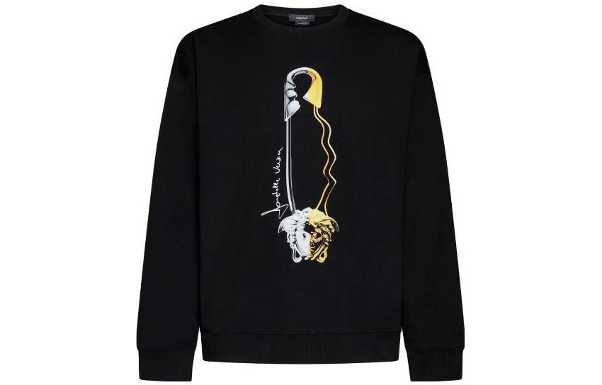 VERSACE SS23 Safety Pin Print Crewneck Pullover Sweatshirt Black Men 1008676-1A06226-2B510