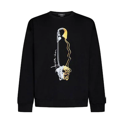 VERSACE SS23 Safety Pin Print Crewneck Pullover Sweatshirt Black Men 1008676-1A06226-2B510