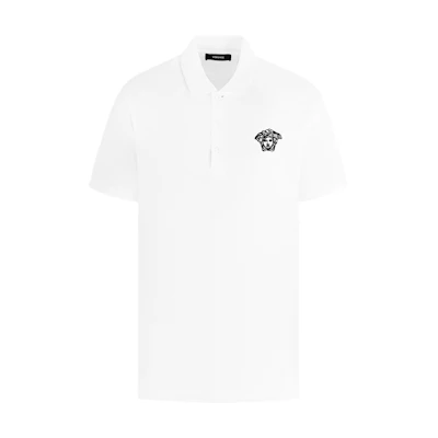 Versace SS23 Solid Color Logo Polo Shirt White A89507S-A231377