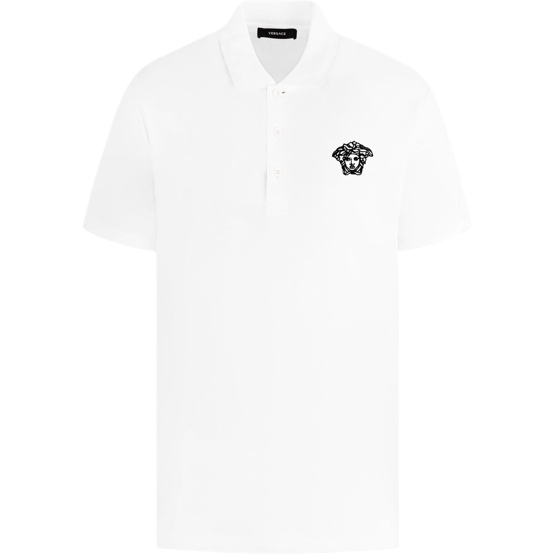 Order Versace SS23 Kaos Polo Warna Solid Logo Putih A89507S-A231377