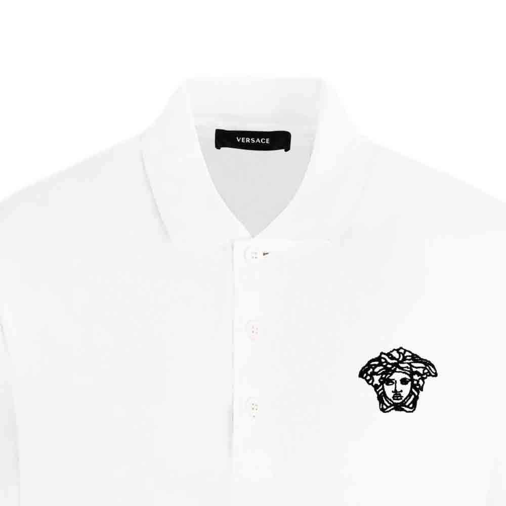 Sizing Versace SS23 Kaos Polo Warna Solid Logo Putih A89507S-A231377