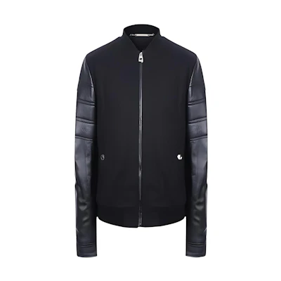 Versace SS23 Solid Color Zip-Up Stand Collar Jacket - Black V400139-VP00041-V1008