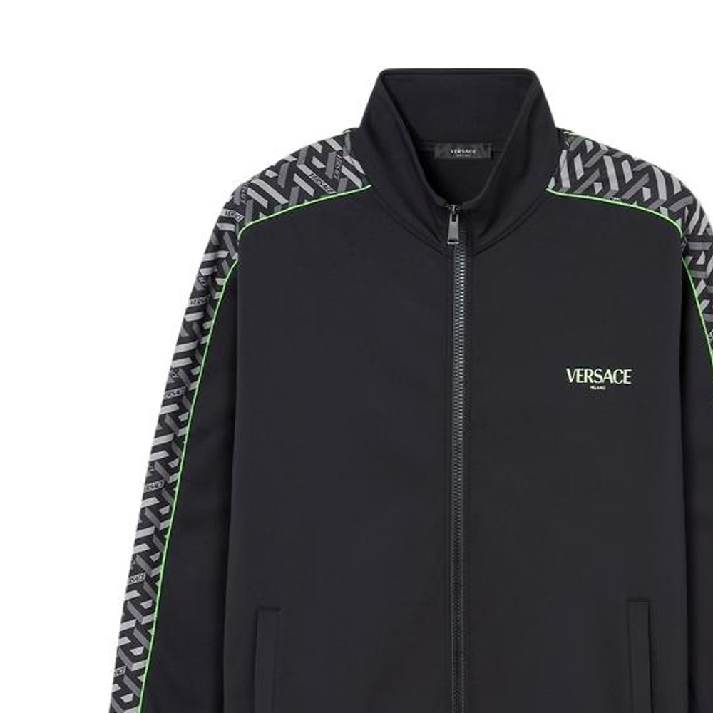 Shop Versace SS23 Solid Color Zip-Up Track Jacket  Black 1007845-1A05640-5B970