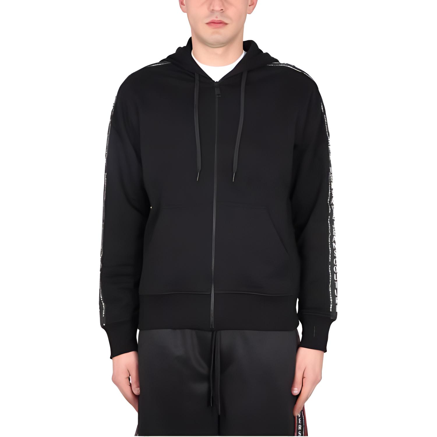 Versace SS23 Solid Logo Print Drawstring Hoodie Jacket - Black 74GAIY03-CF00Y-899