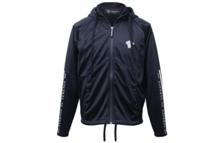 Versace SS23 Solid Logo Zip-Up Hoodie Jacket Black AUU18000-AP00173-A008