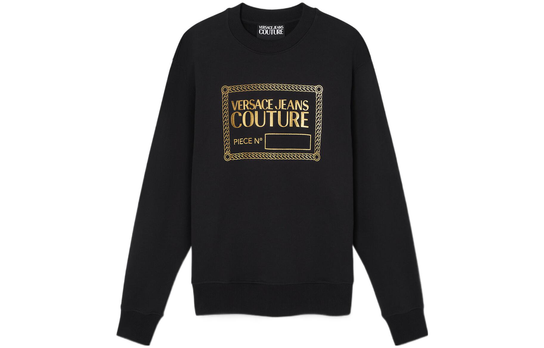 Versace SS23 Square Logo Print Crewneck Sweatshirt Black Gold E73GAIT11-ECF00O-EG89
