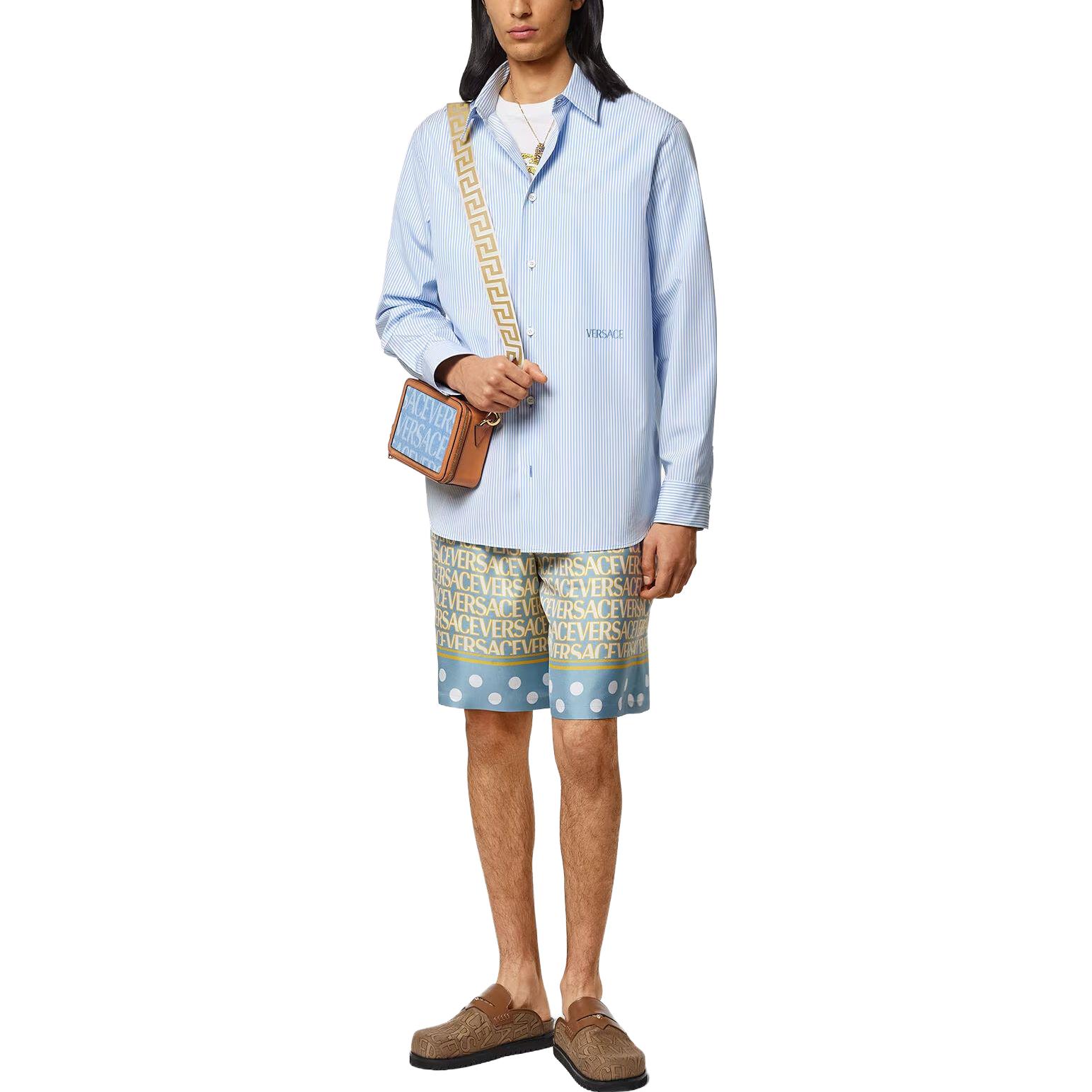 Lookbook VERSACE SS23 Baju Lengan Panjang Logo Berjalur Biru 1010681-1A07743-5V510