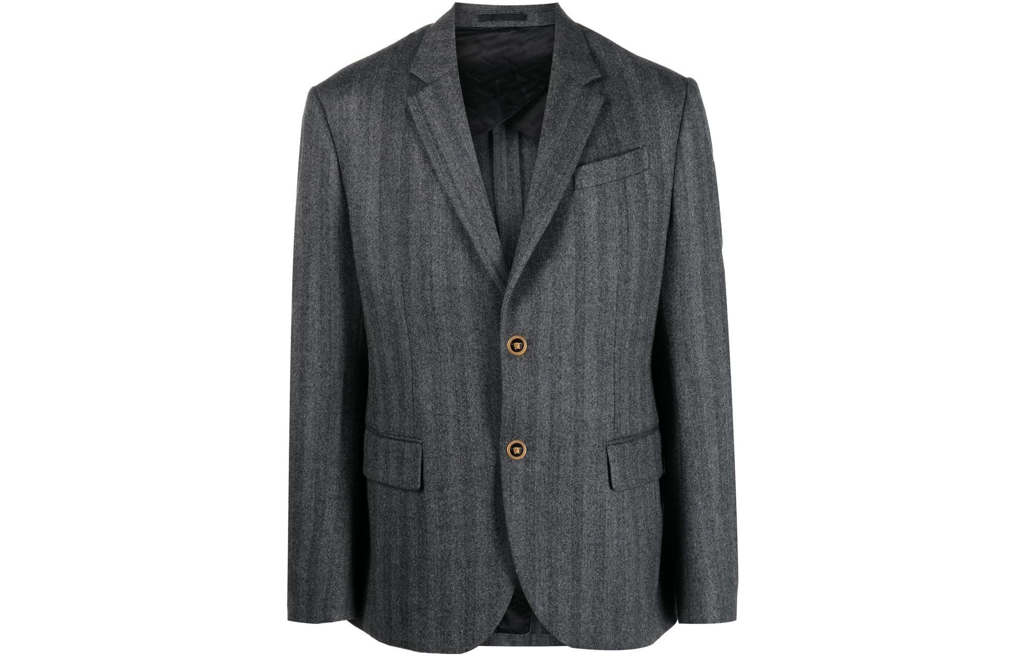 VERSACE SS23 Striped Single-Breasted Blazer  Long Sleeve - Grey. 1008069-1A05345-1E100