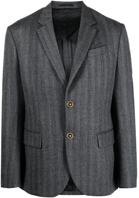 VERSACE SS23 條紋單排扣長袖西裝外套 - 灰色 1008069-1A05345-1E100 Order VERSACE SS23 條紋單排扣長袖西裝外套 - 灰色 1008069-1A05345-1E100