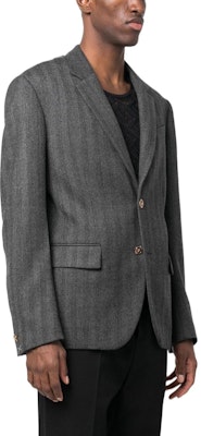 VERSACE SS23 條紋單排扣長袖西裝外套 - 灰色 1008069-1A05345-1E100 Purchase VERSACE SS23 條紋單排扣長袖西裝外套 - 灰色 1008069-1A05345-1E100