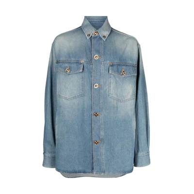 VERSACE SS23 Washed Casual Denim Jacket with Shirt Collar Blue - 1008601-1A05561-1D500