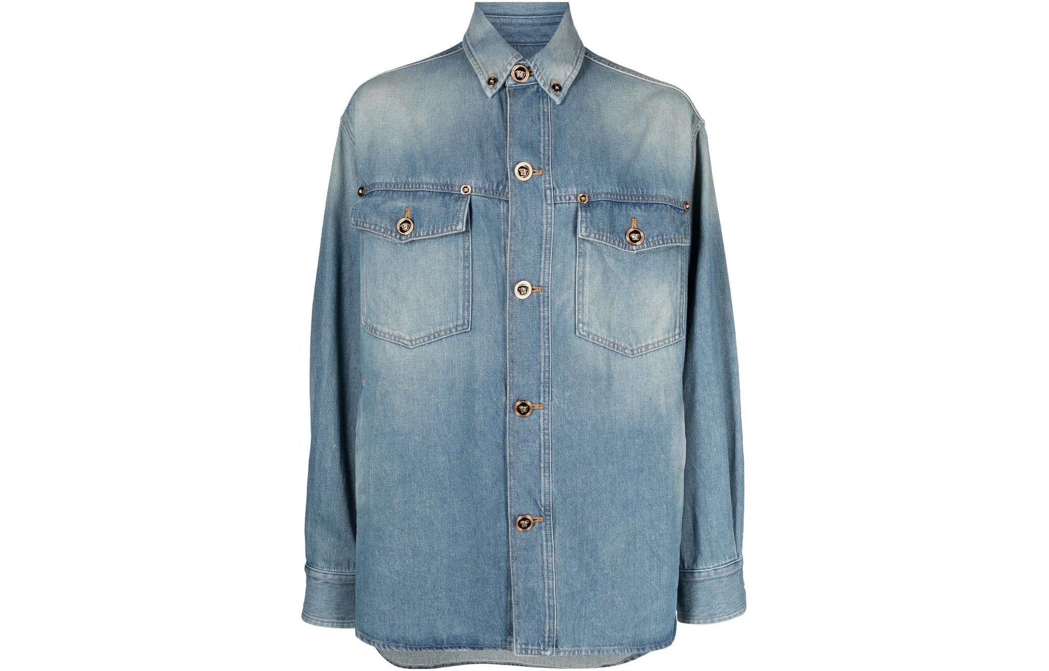 VERSACE SS23 Washed Casual Denim Jacket with Shirt Collar Blue - 1008601-1A05561-1D500 圖 2