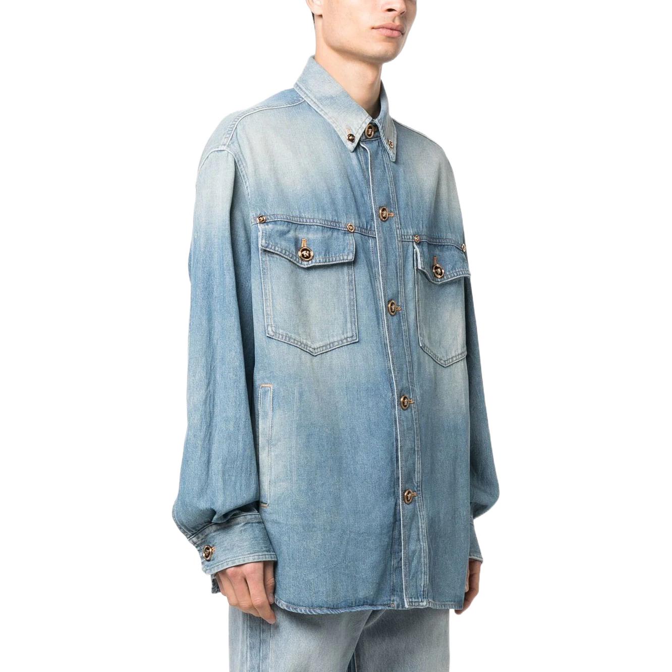 VERSACE SS23 Washed Casual Denim Jacket with Shirt Collar Blue - 1008601-1A05561-1D500 圖 5