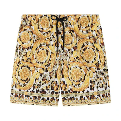 VERSACE SS24 Amber Yellow Patterned Tie Swim Shorts 1016218-1A12308-5W050