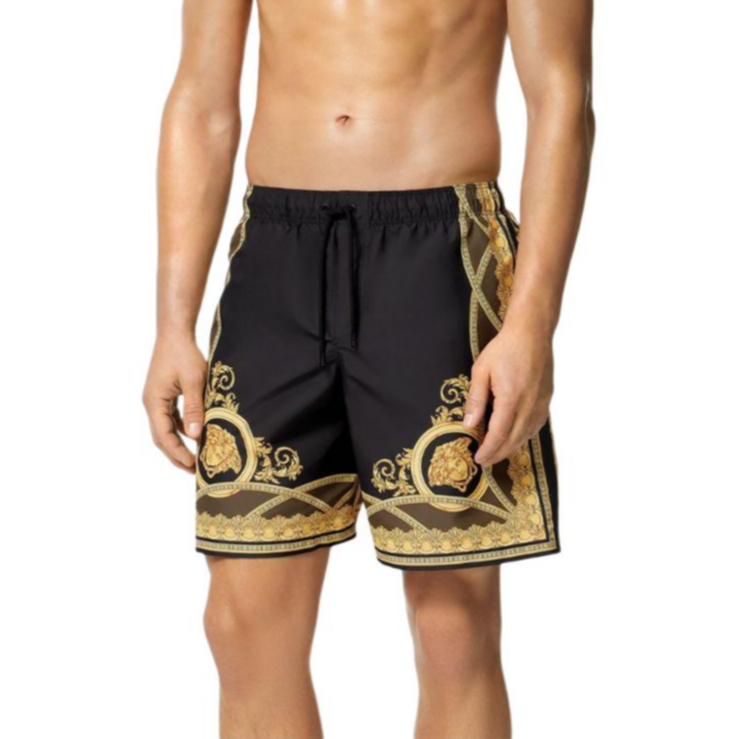 Shop VERSACE SS24 Shorts Negros Rectos de Playa con Estampado Barroco. 1016218-1A11364-5BC60
