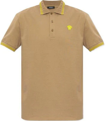VERSACE SS24 Beige Polo Shirt with Logo Embroidery Short Sleeve Pullover. 1013910-1A09860-1KD40 Buy VERSACE SS24 Beige Polo Shirt with Logo Embroidery Short Sleeve Pullover. 1013910-1A09860-1KD40