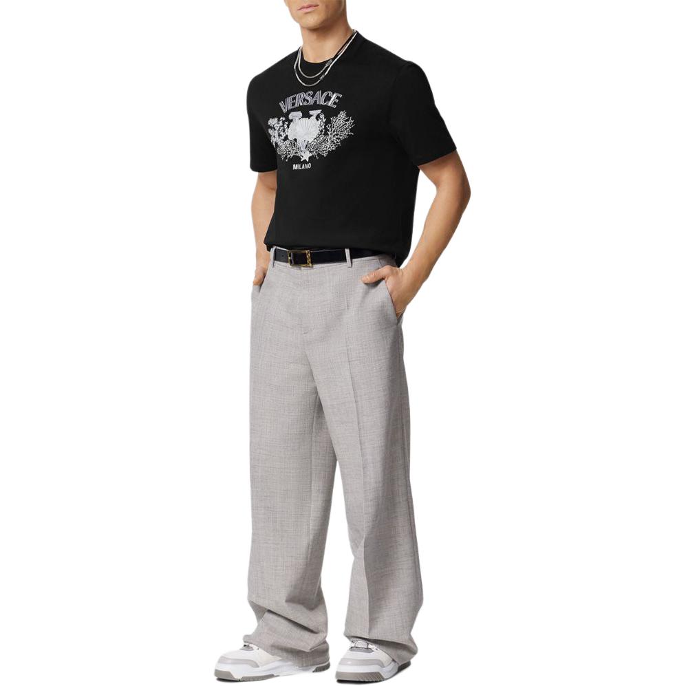 Purchase 范思哲 SS24 黑色刺绣徽标设计圆领T恤. 1013302-1A11370-1B000