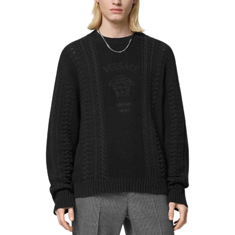 VERSACE SS24  Black Knit Sweater with Solid Logo Embroidery. 1015634-1A11003-1B000 圖 3
