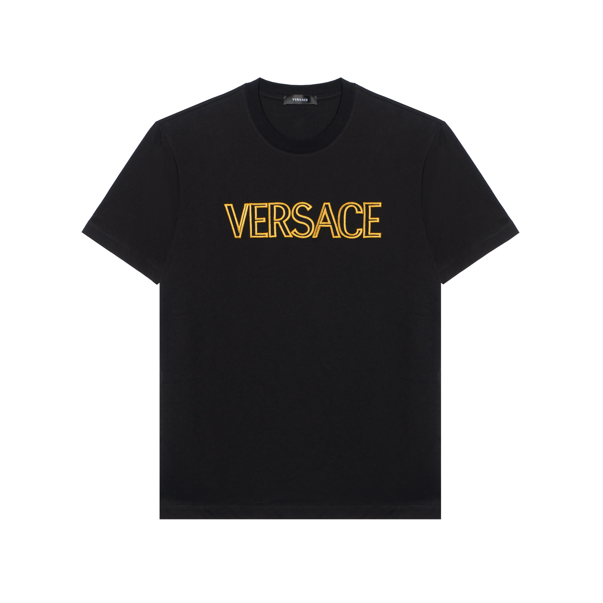 VERSACE SS24  Black Logo Embroidered Crewneck Casual T-Shirt 1011860-1A10755-2B150VERSACE