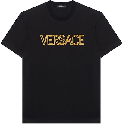 VERSACE SS24 Black Logo Embroidered Crewneck Casual T-Shirt 1011860-1A10755-2B150VERSACE Buy VERSACE SS24 Black Logo Embroidered Crewneck Casual T-Shirt 1011860-1A10755-2B150VERSACE