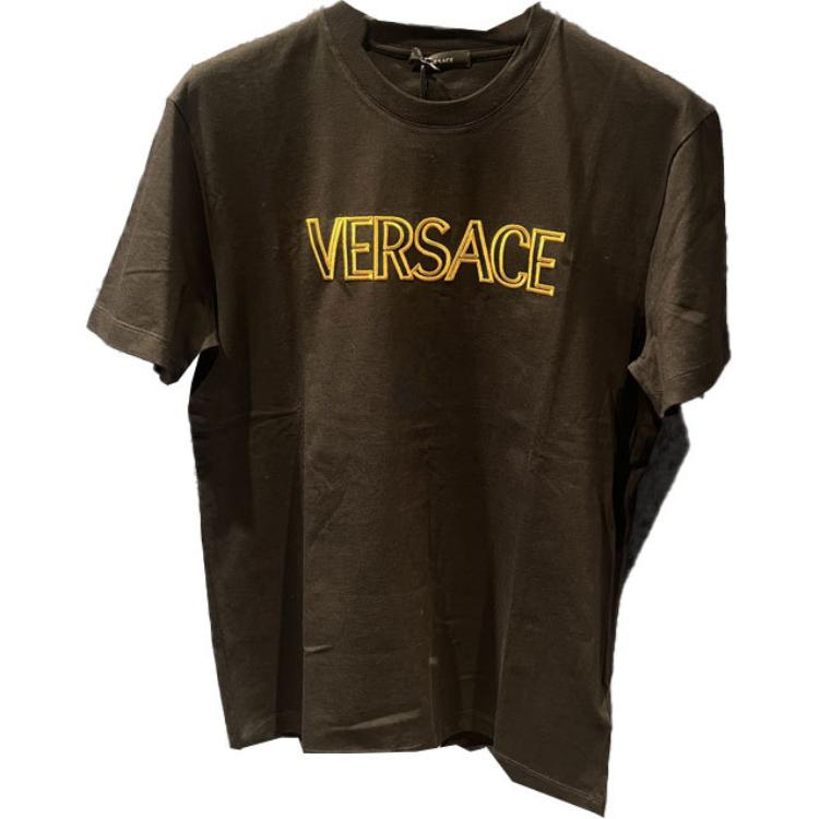 Order VERSACE SS24  Black Logo Embroidered Crewneck Casual T-Shirt 1011860-1A10755-2B150VERSACE