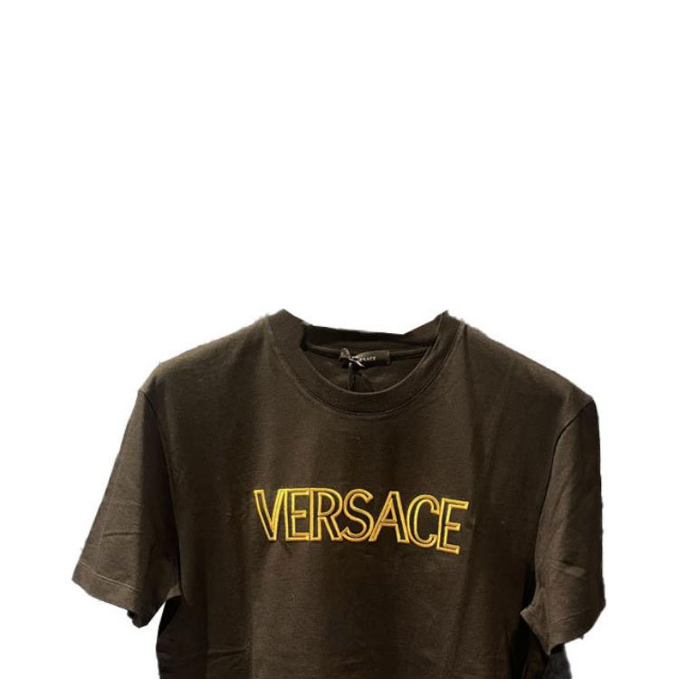 Sizing VERSACE SS24  Black Logo Embroidered Crewneck Casual T-Shirt 1011860-1A10755-2B150VERSACE
