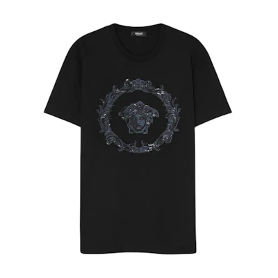 VERSACE SS24 Black Logo Graphic Print Crew Neck T-Shirt 1013944-1A10645-1B000