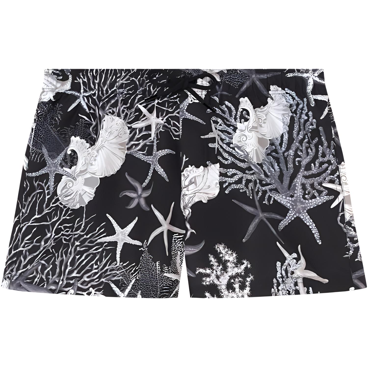 VERSACE SS24  Black Patterned Elastic Waist Straight Beach Shorts. 1016217-1A11347-5BC70