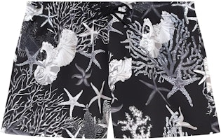 VERSACE SS24 Black Patterned Elastic Waist Straight Beach Shorts. 1016217-1A11347-5BC70 VERSACE SS24 Black Patterned Elastic Waist Straight Beach Shorts. 1016217-1A11347-5BC70