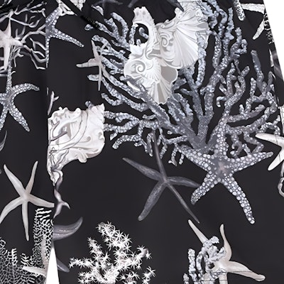 베르사체 SS24 블랙 패턴 밴딩 스트레이트 비치 반바지. 1016217-1A11347-5BC70 Purchase 베르사체 SS24 블랙 패턴 밴딩 스트레이트 비치 반바지. 1016217-1A11347-5BC70