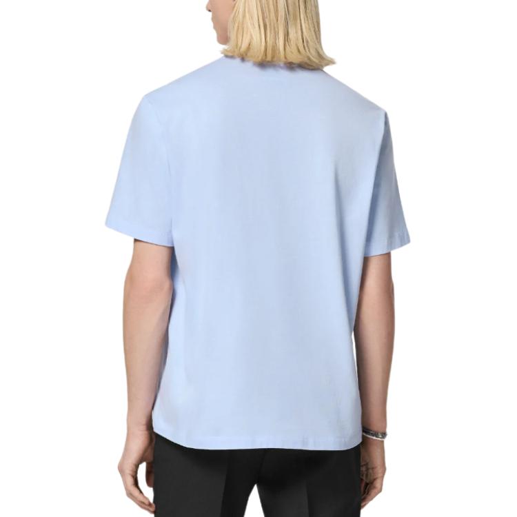 Shop ヴェルサーチ SS24 ブルークルーネックTシャツ ロゴ刺繍入り 1013302-1A11370-1VD90