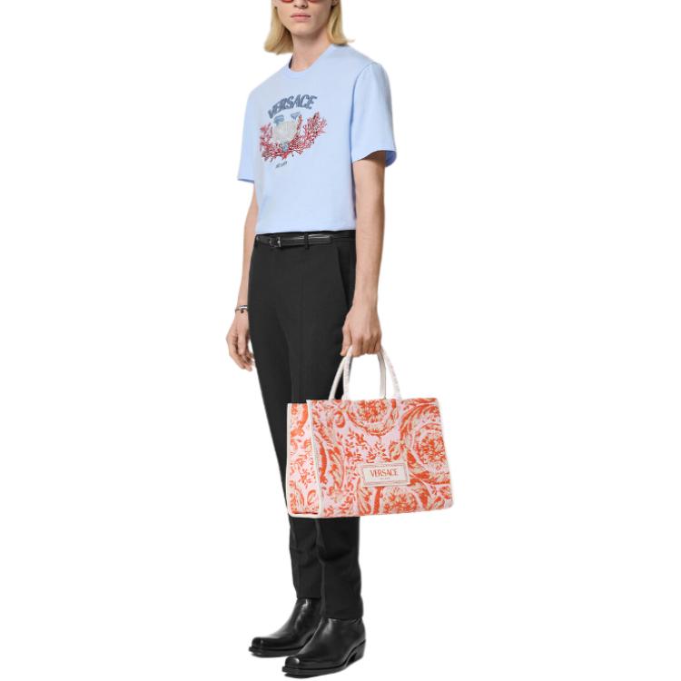 Purchase ヴェルサーチ SS24 ブルークルーネックTシャツ ロゴ刺繍入り 1013302-1A11370-1VD90