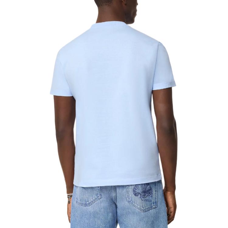 Shop ヴェルサーチ SS24 ブルー ロゴ刺繍入り半袖Tシャツ 1011694-1A08584-1VD90
