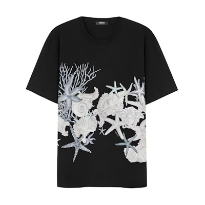 Versace SS24 Floral Print Crew Neck T-Shirt Black Short Sleeve Tee 1013302-1A11409-2B510