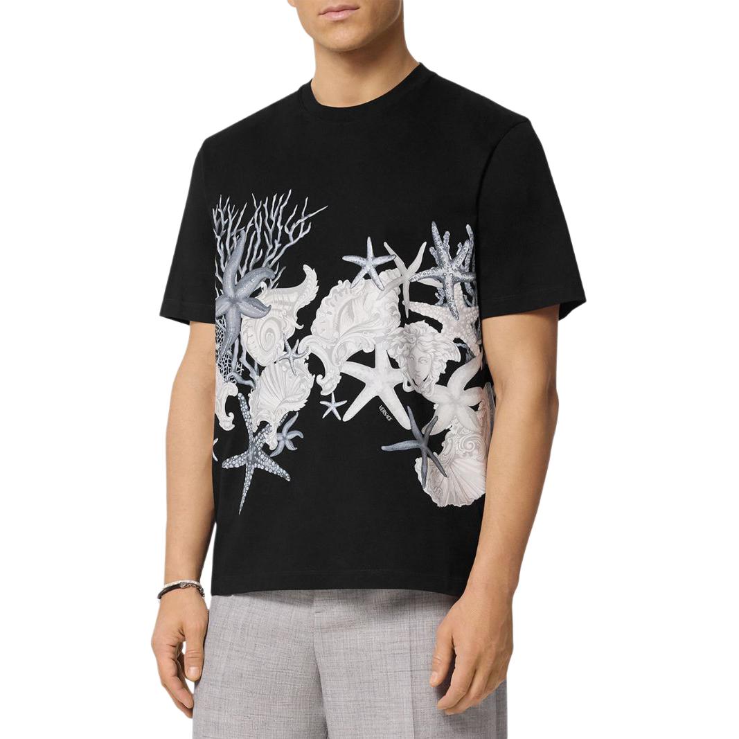 Versace SS24  Floral Print Crew Neck T-Shirt Black Short Sleeve Tee 1013302-1A11409-2B510 圖 5