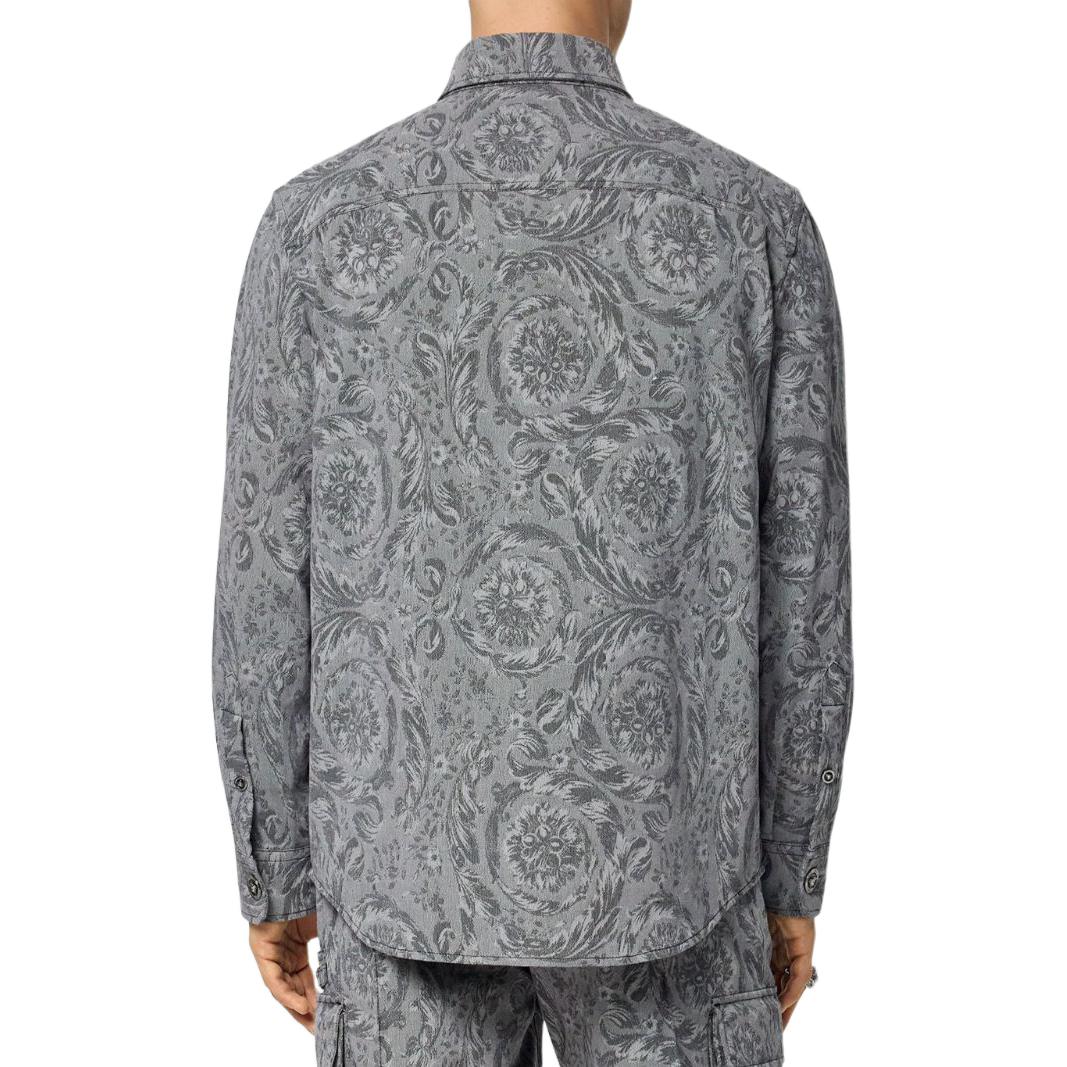 Shop VERSACE SS24 Kemeja Lengan Panjang Motif Bunga Warna Mist Gray. 1008738-1A11379-2BO70