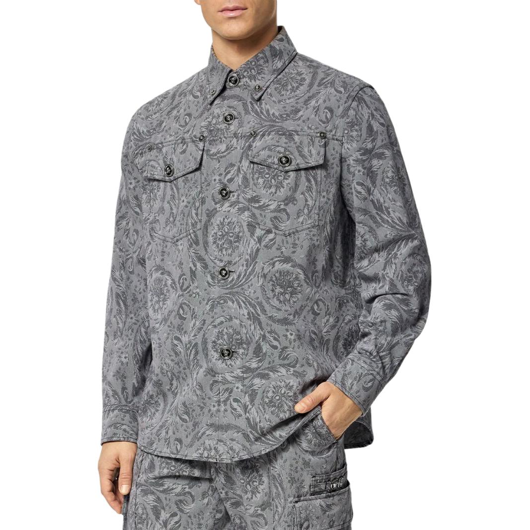 Purchase VERSACE SS24 Kemeja Lengan Panjang Motif Bunga Warna Mist Gray. 1008738-1A11379-2BO70