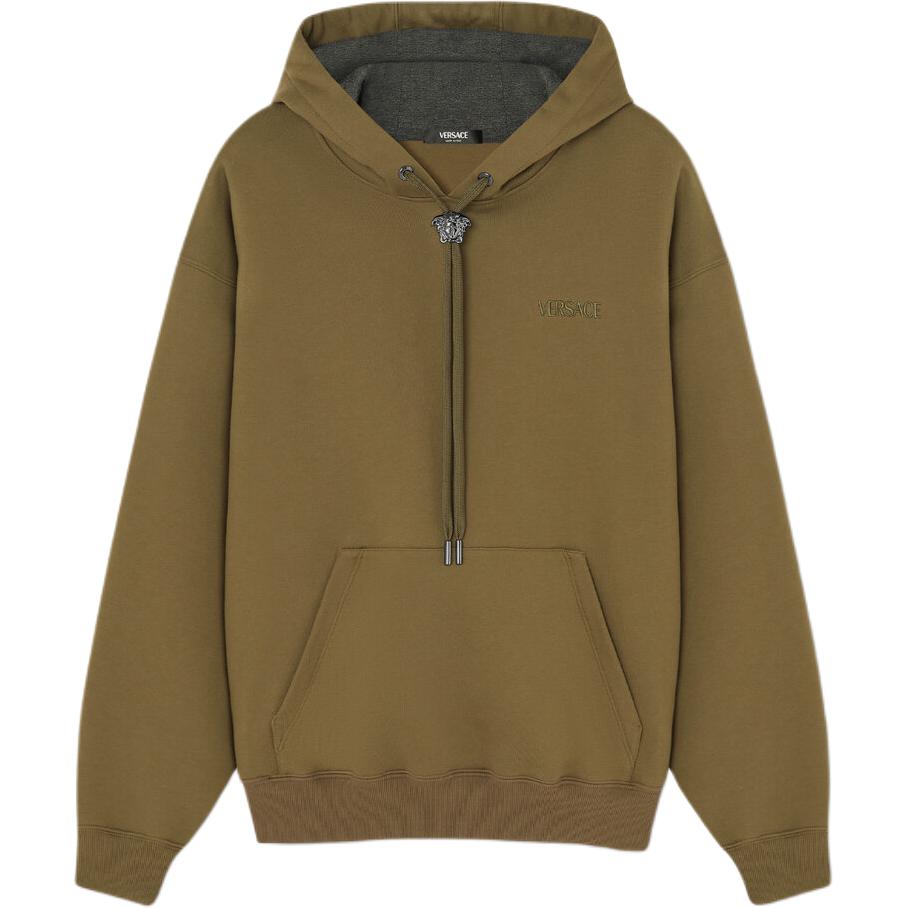 VERSACE SS24  Green Logo Embroidered Hoodie. 1008661-1A06213-1GM10