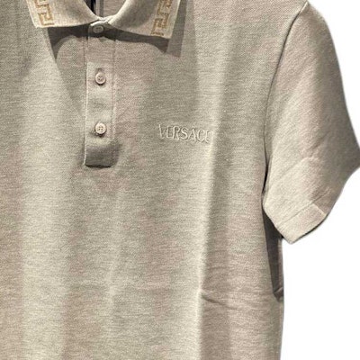 VERSACE SS24 Grey Logo Embroidered Casual Polo Shirt. 1011851-A231377-2E800 Lookbook VERSACE SS24 Grey Logo Embroidered Casual Polo Shirt. 1011851-A231377-2E800