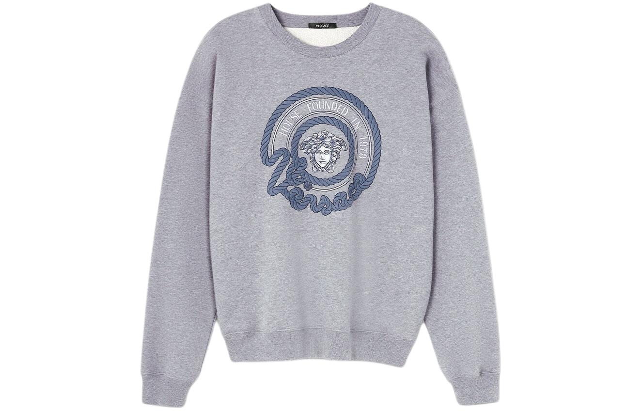 VERSACE SS24  Grey Oversized Crewneck Sweatshirt with Letter Embroidery 1013969-1A09916-1E100