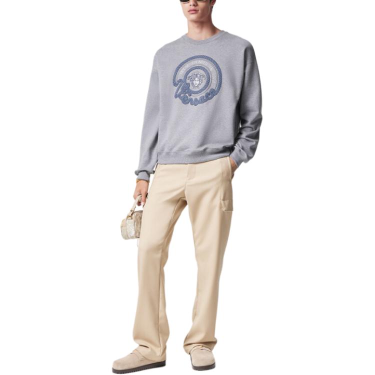 VERSACE SS24  Grey Oversized Crewneck Sweatshirt with Letter Embroidery 1013969-1A09916-1E100 圖 3