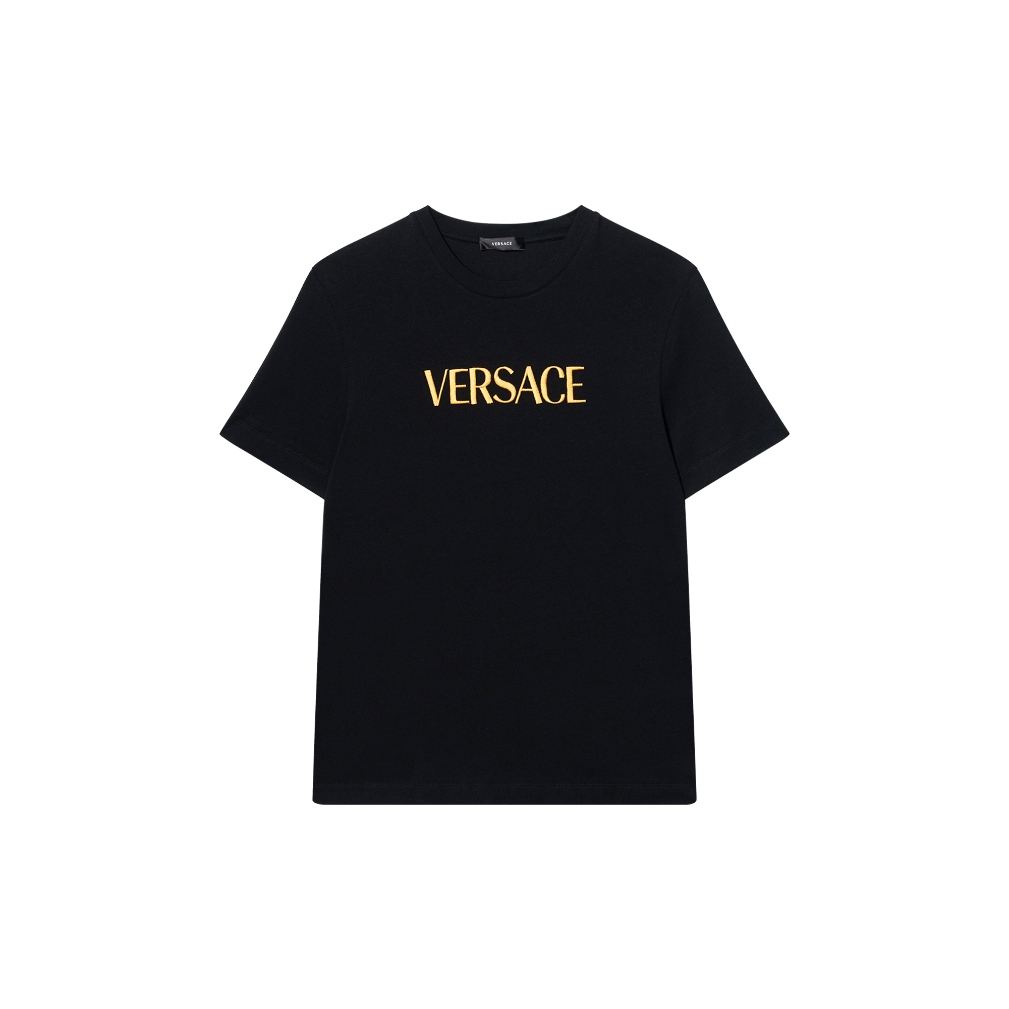 VERSACE SS24  Logo Embroidered Crew Neck T-Shirt Black 1011860-A230901-2B150